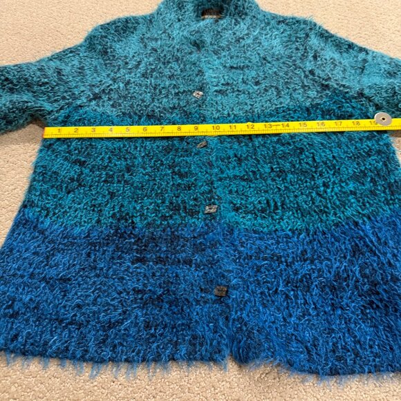 Sigrid Olsen Fuzzy Cardigan Sweater Ombre Blue Wool Artsy Boho LARGE#SOMU6920 - Picture 9 of 15